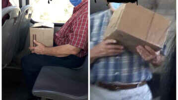 Señor de la tercera edad acosa en el camión de Tepic con una caja